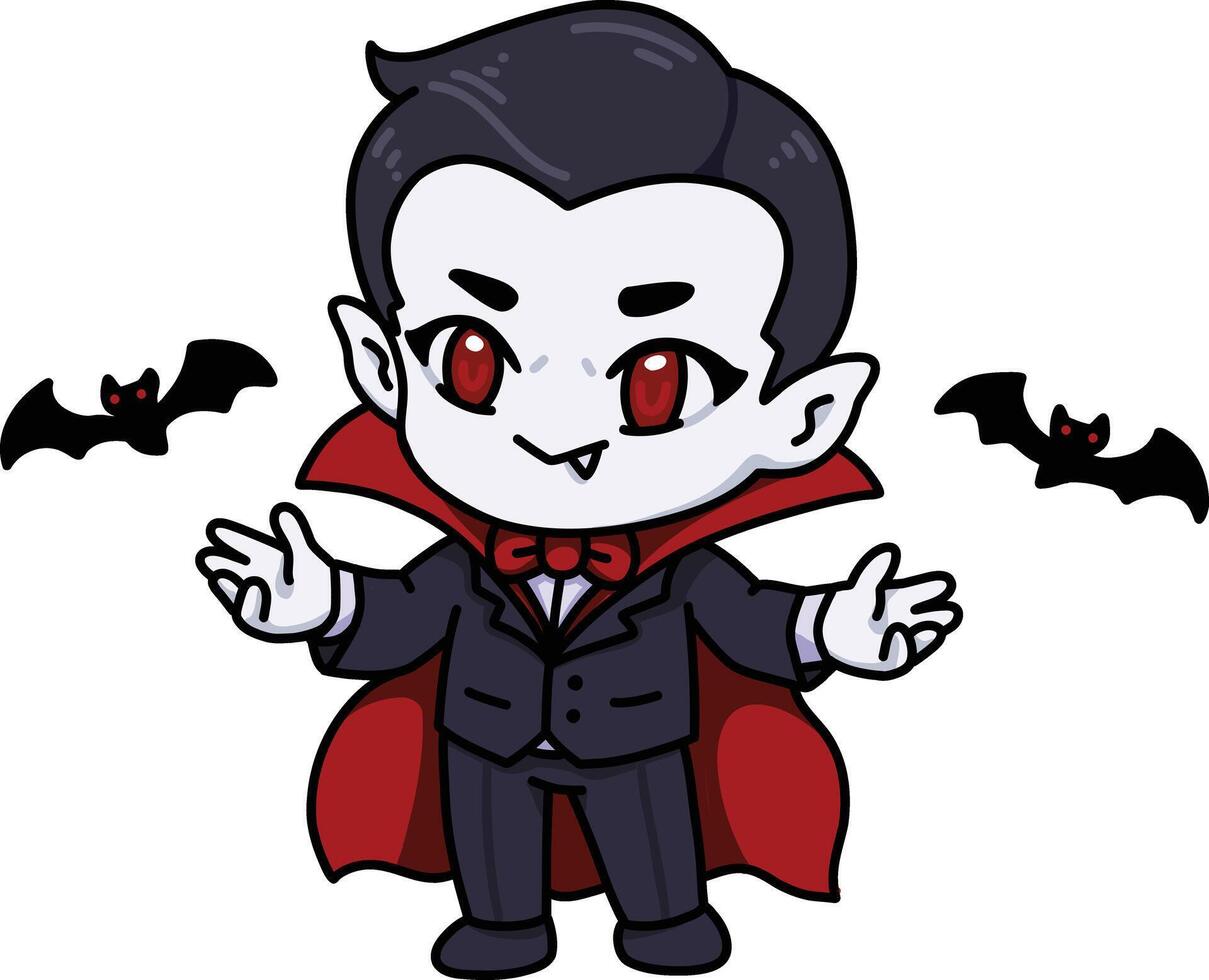 Chibi Vampire Boy Halloween Costume vector