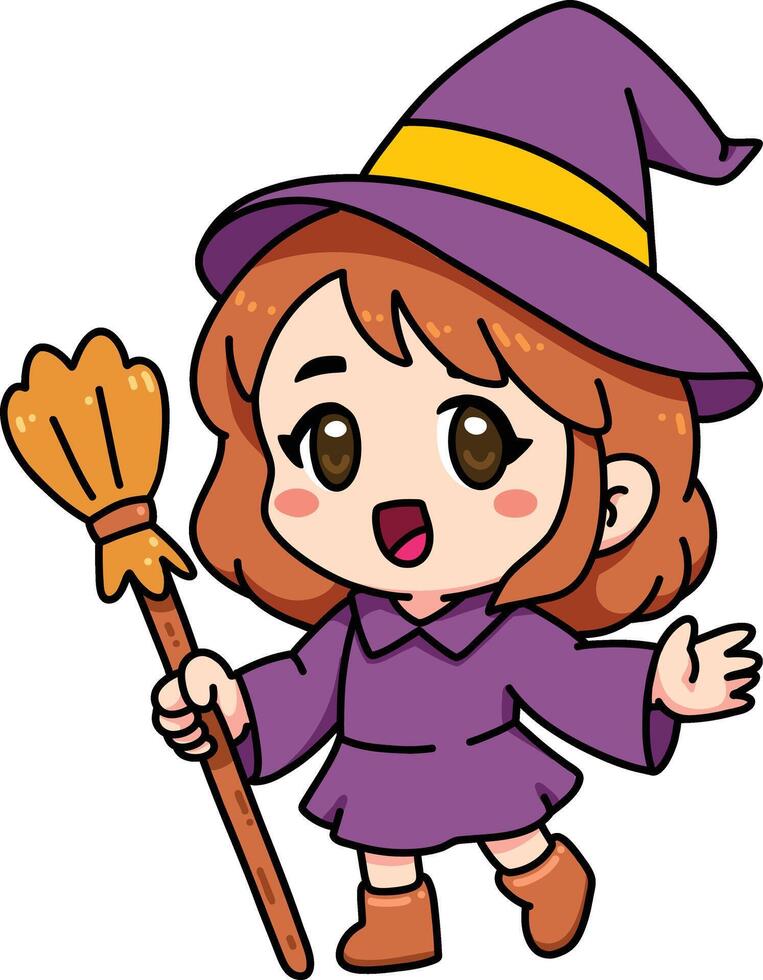 Chibi Witch Girl Halloween Costume vector