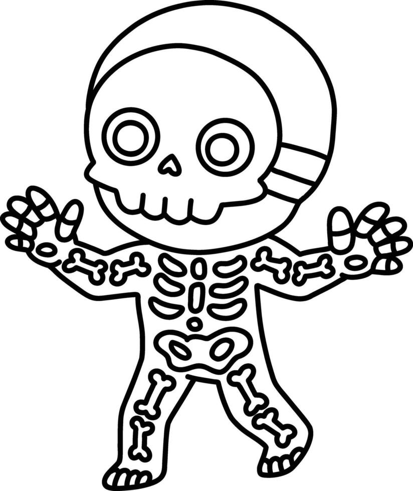 Chibi Skeleton Boy Halloween Costume Coloring Page vector