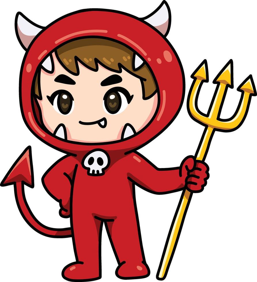 Chibi Devil Boy Halloween Costume vector