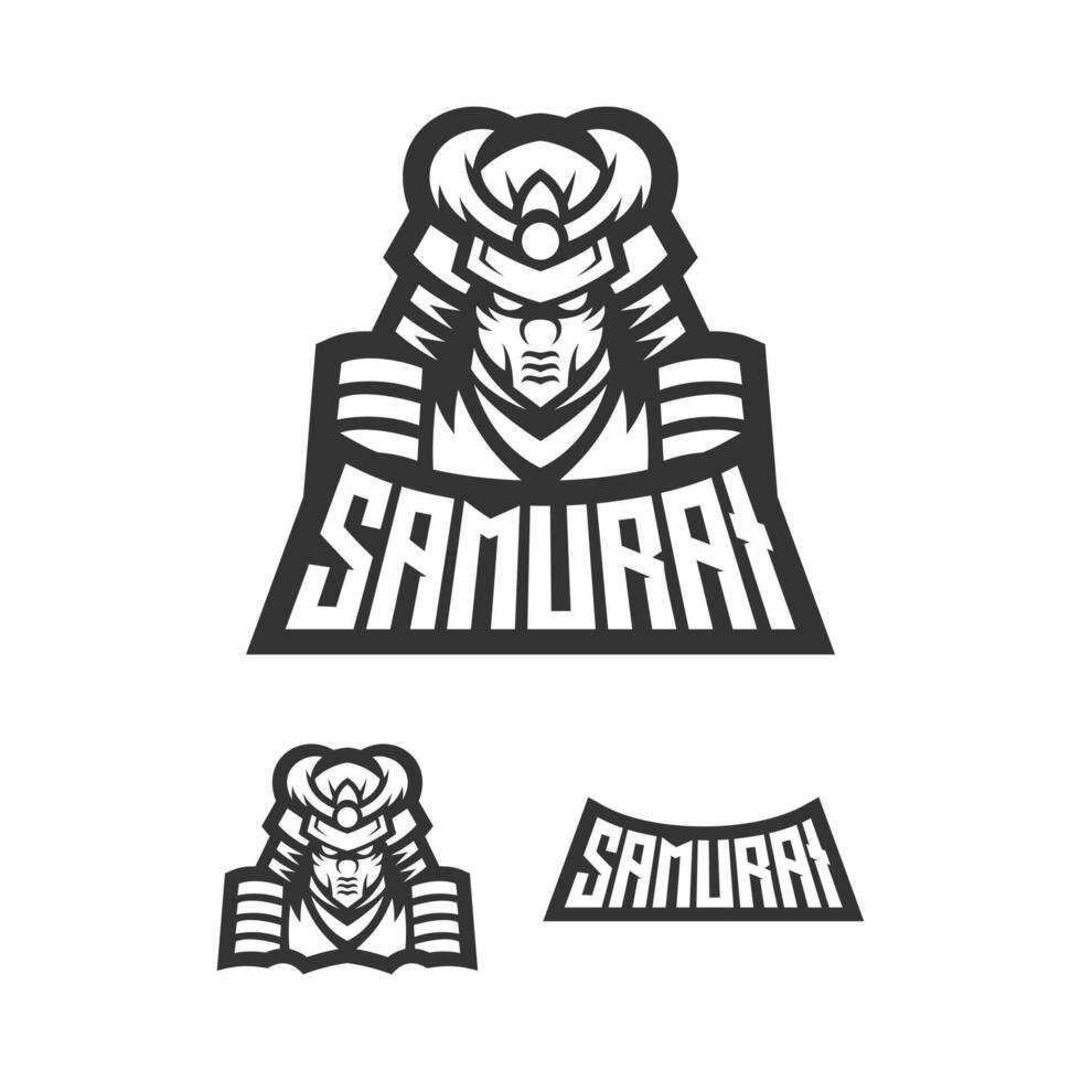 Samurai Warrior Logo - Black and White Emblem vector