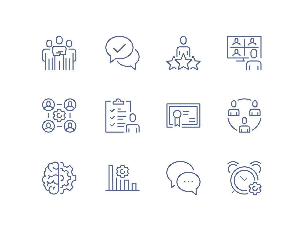 Workshop icon, minimal business training symbol including coaching, teamwork, collaboration, leadership development, representation, simple seminar and skill building line flat illustration. vector