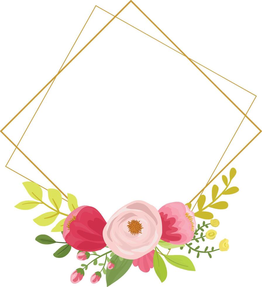 Luxurious Burgundy Rose Frame with Gold Accents and Blooming Flowers vector
