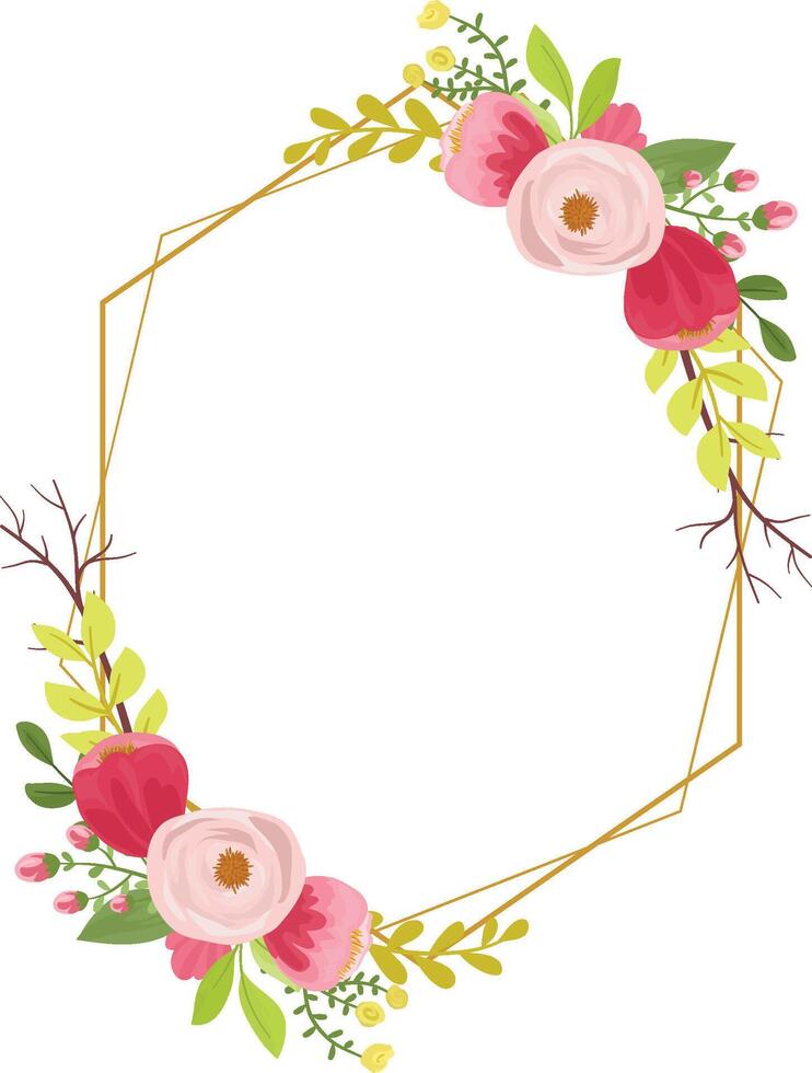 Elegant Burgundy Rose and Gold Frame with Wildflowers and Decorative Foliage vector