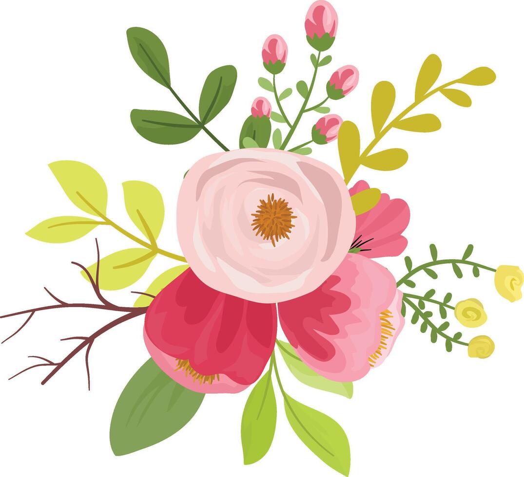 Rustic Maroon Rose and Wildflower Wedding Bouquet vector