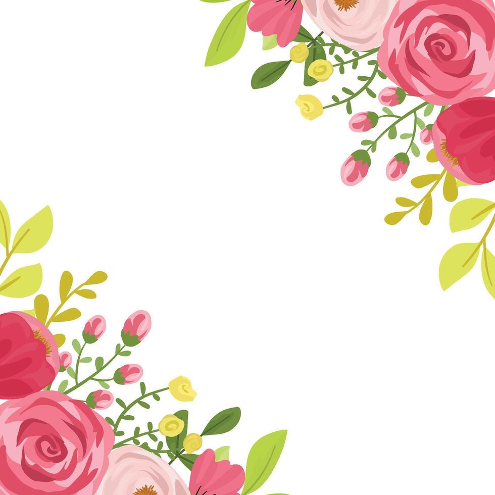 Elegant Burgundy Rose Garland Placed Along the Border with Leaves and Branches vector