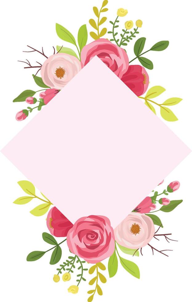Romantic Maroon Roses with Wildflowers and Branches Forming a Beautiful Frame vector