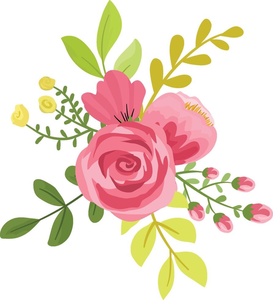 Romantic Red Maroon Roses with Branches and Foliage vector