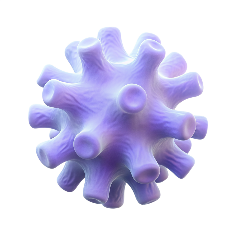 A purple icon theme with smooth texture, virus is floating., isolated on a transparent background png