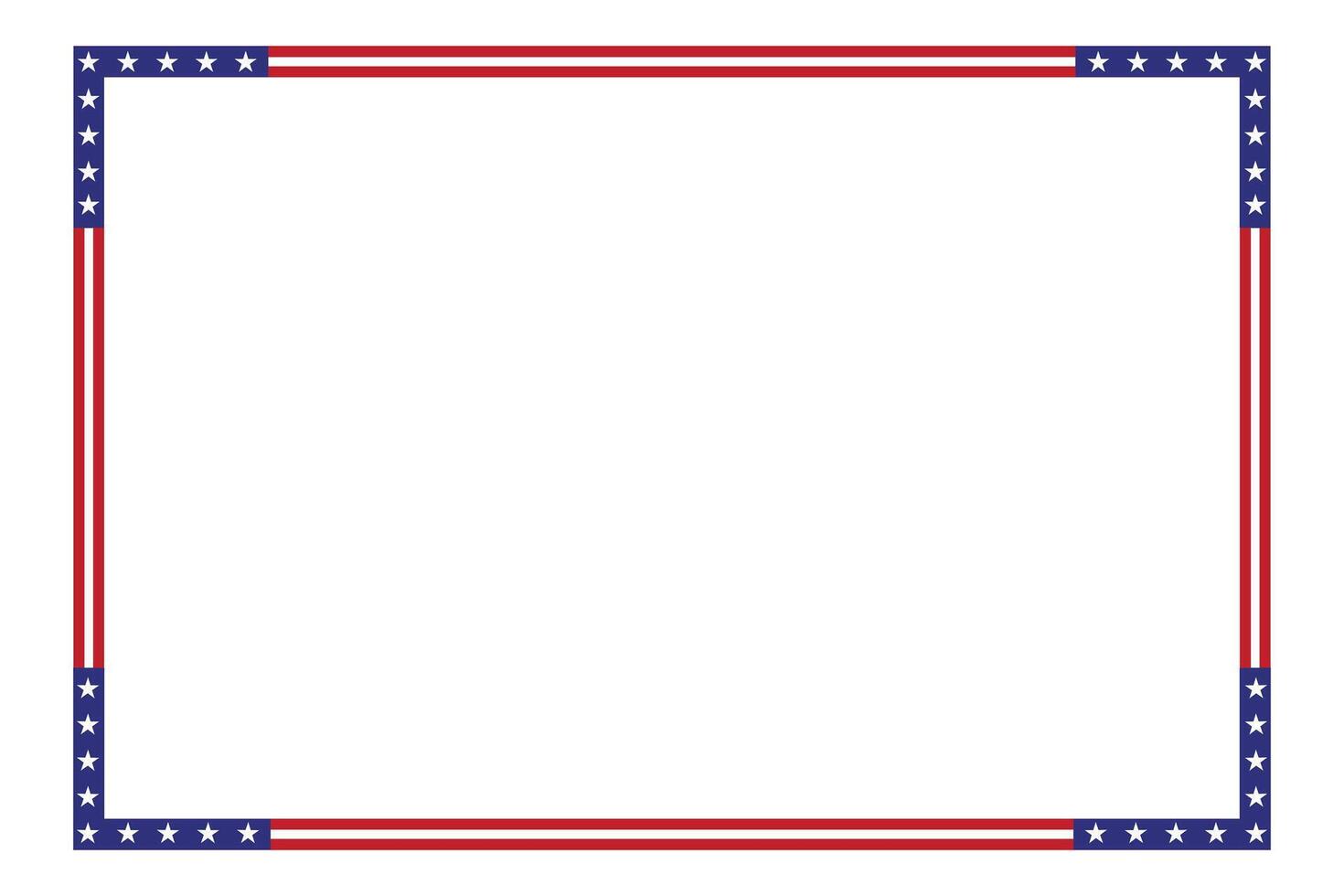 American flag theme stripe style rectangular square frame or border template USA red blue for independence day document, invitation decorative 4th July patriotic celebrations vector