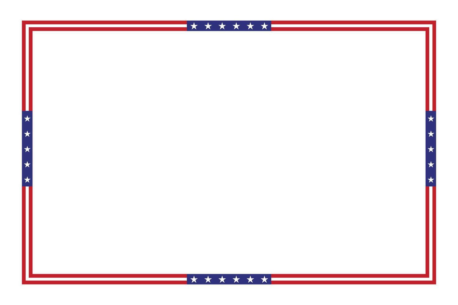 American flag theme style stripe rectangular square frame or border template USA red white blue background independence day document, invitation decorative 4th July patriotic celebrations vector