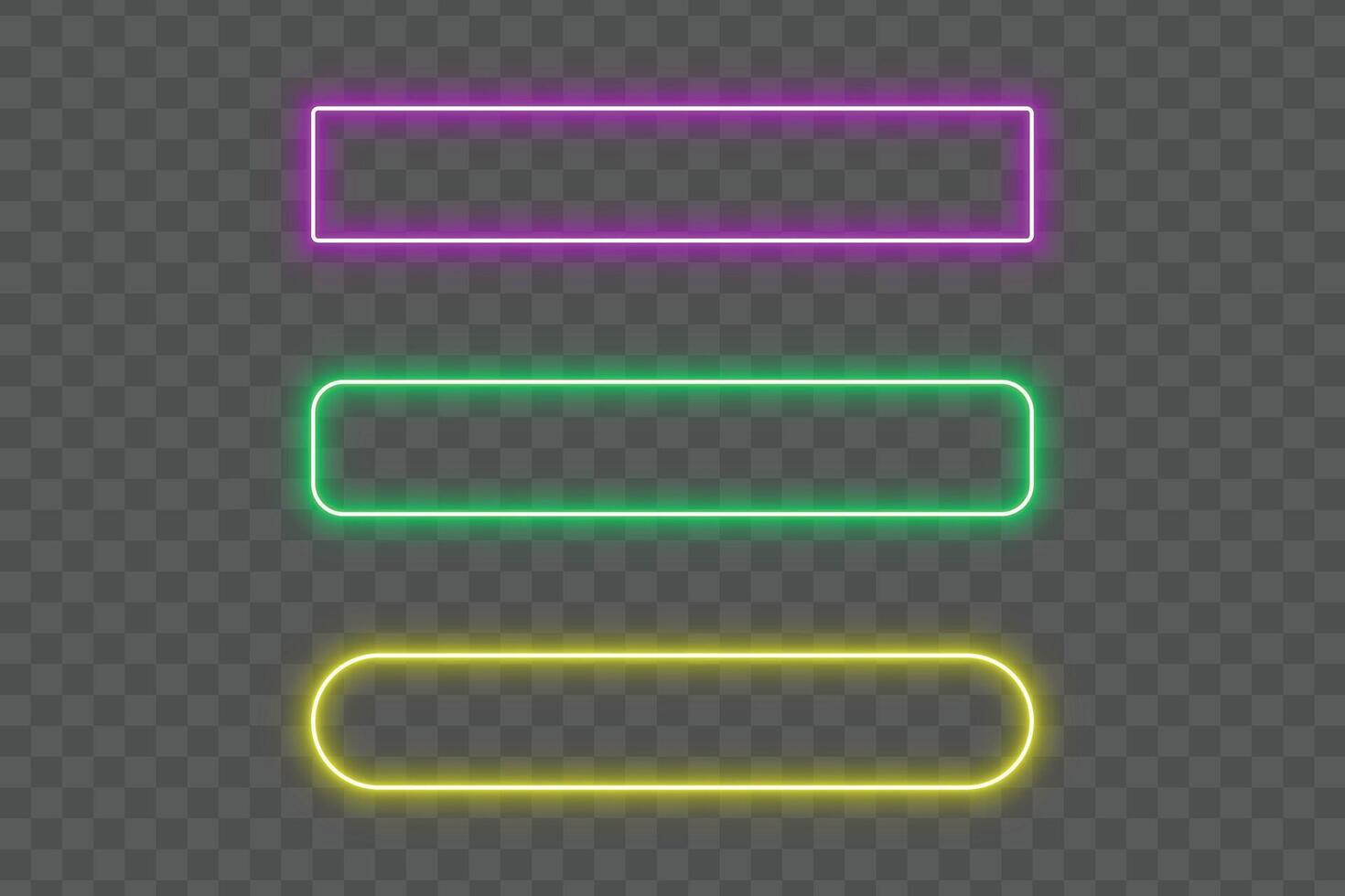 Bright purple, green, pink, yellow neon glow rectangle frame border with light effect background for modern design, template, poster, banner, empty space or advertising layout vector