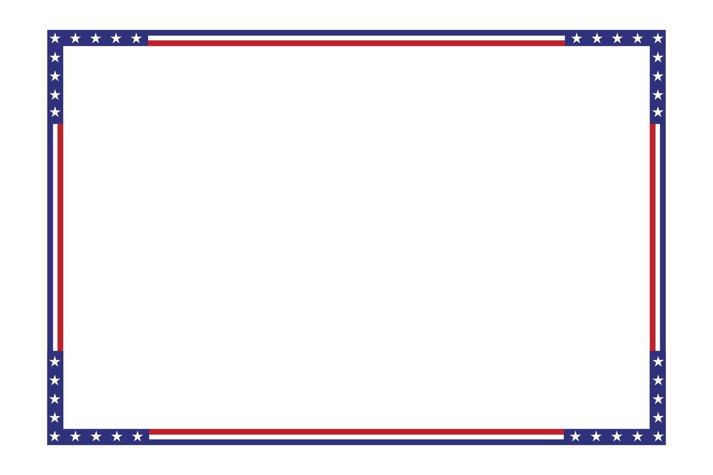 USA flag theme style rectangular square frame or border template American red blue background independence day document, invitation decorative 4th July patriotic celebrations vector