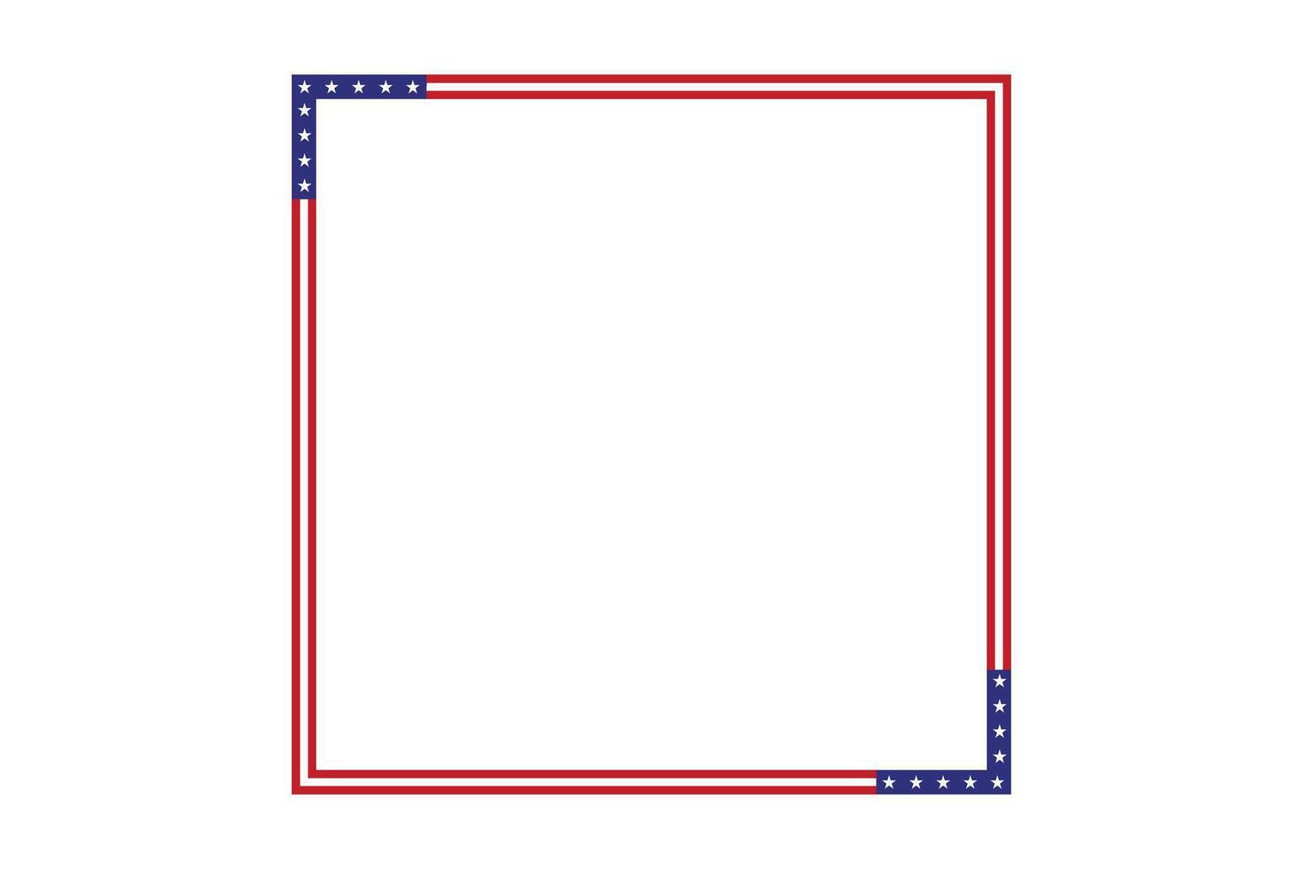 USA flag theme style rectangular square frame or border template American red blue independence day document, invitation decorative 4th July patriotic celebrations vector