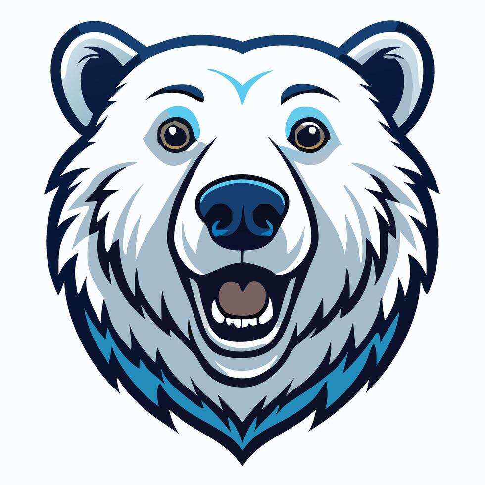 A cartoon polar bear smiles broadly, showing its teeth in a friendly mascot style vector