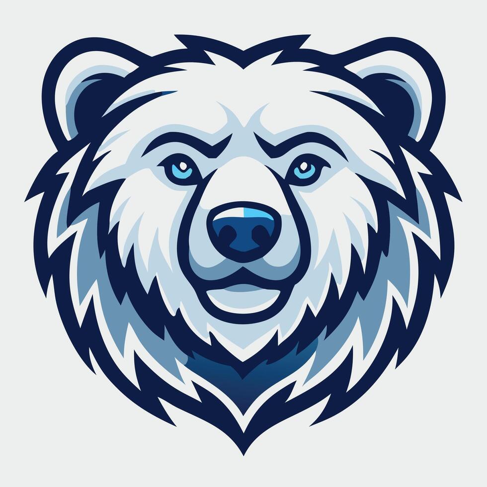 A cartoon polar bear with bright blue eyes stares intensely forward against white background vector