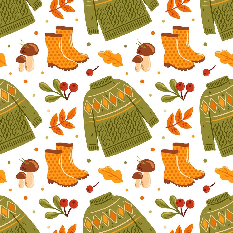 Autumn pattern with sweaters and boots vector