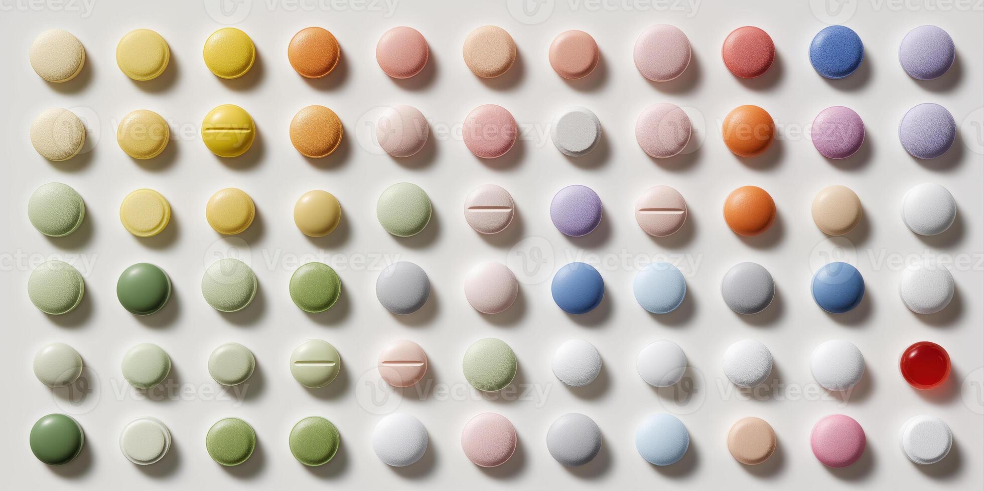 minimalistic medical layout with colorful capsules and pills, used for concepts of healthcare, pharmaceutical industry, or wellness photo