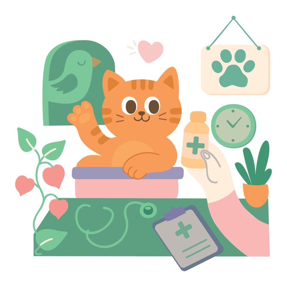 A funny cat is sitting in a basin of medicine. vector
