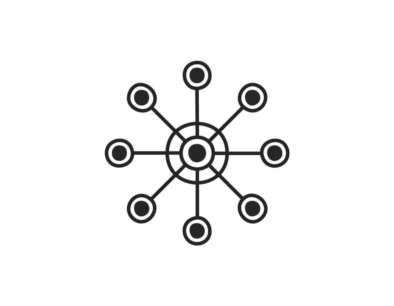 A black and white icon of a circle with six circles vector
