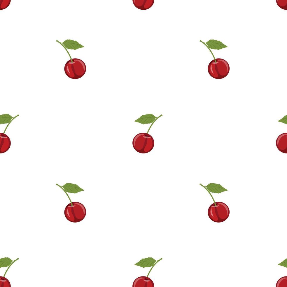 Minimal Cherry Seamless Pattern, Red Cherry Fruit Repeat on White, Cute Handdrawn Cherry Motif for Fabric and Paper vector
