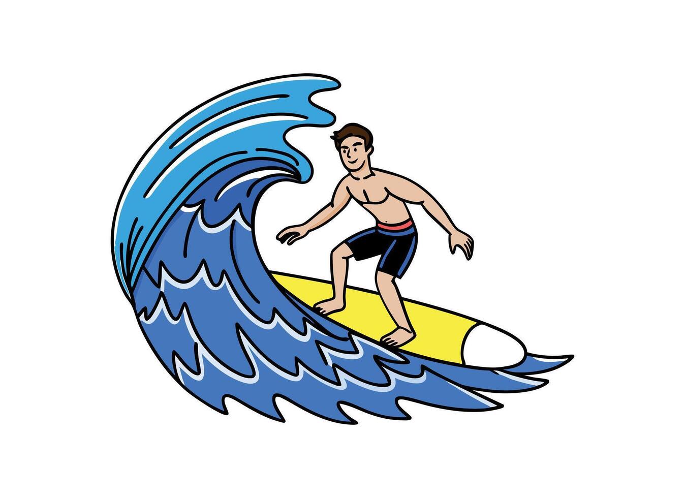 Illustration of Surfer Riding Big Ocean Wave vector