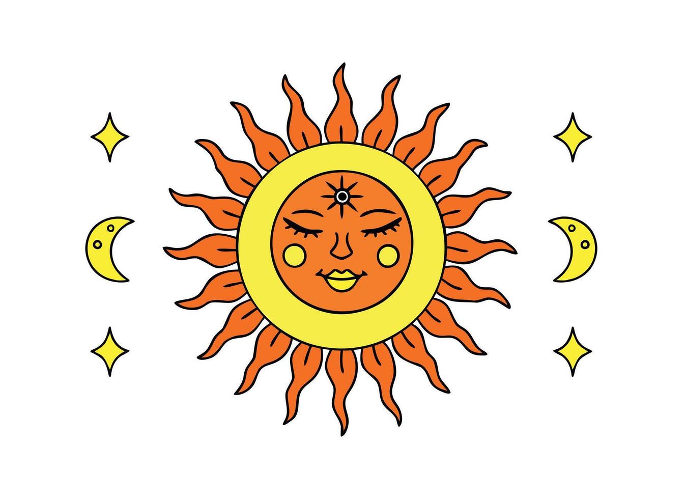 Whimsical Sun and Moon Illustration with Stars vector