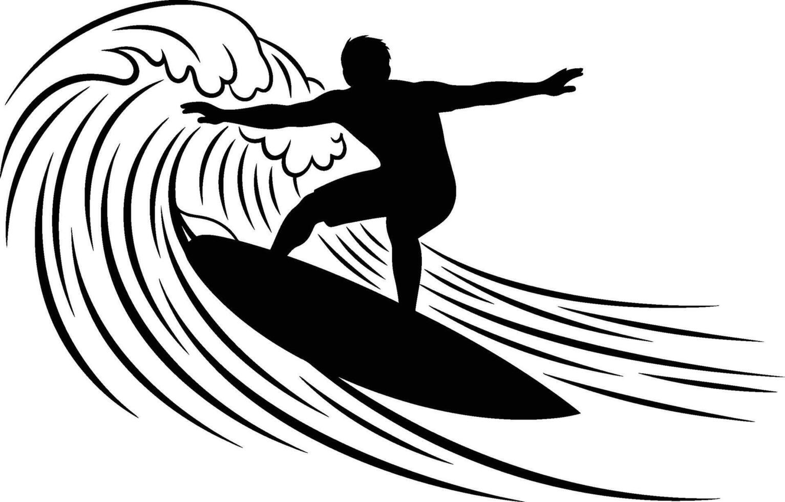 Surfer Riding Wave Silhouette - Ocean Sports Concept vector