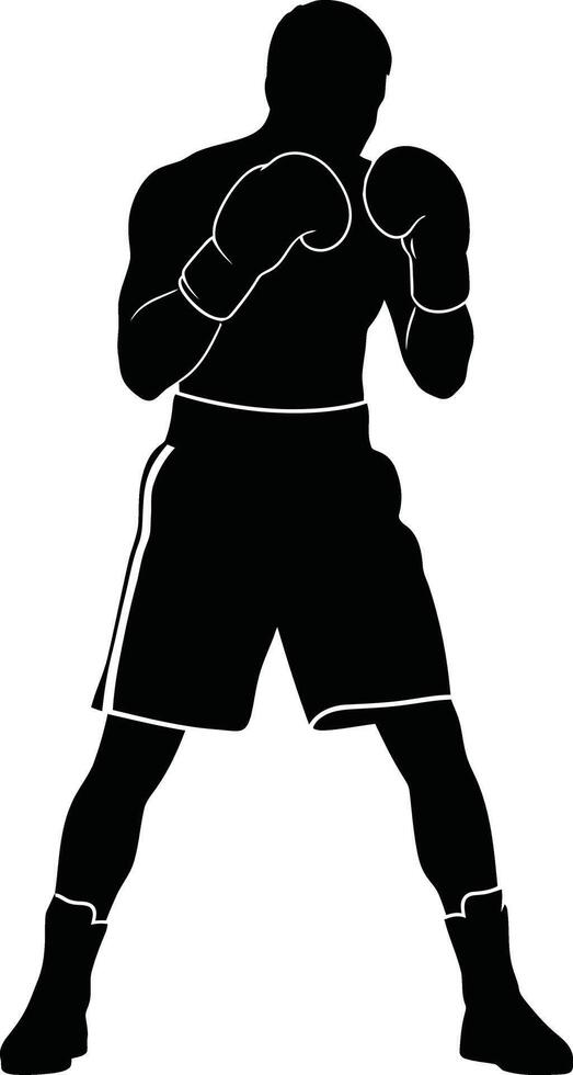 Boxer in Fighting Stance Silhouette - Combat Sport Concept vector