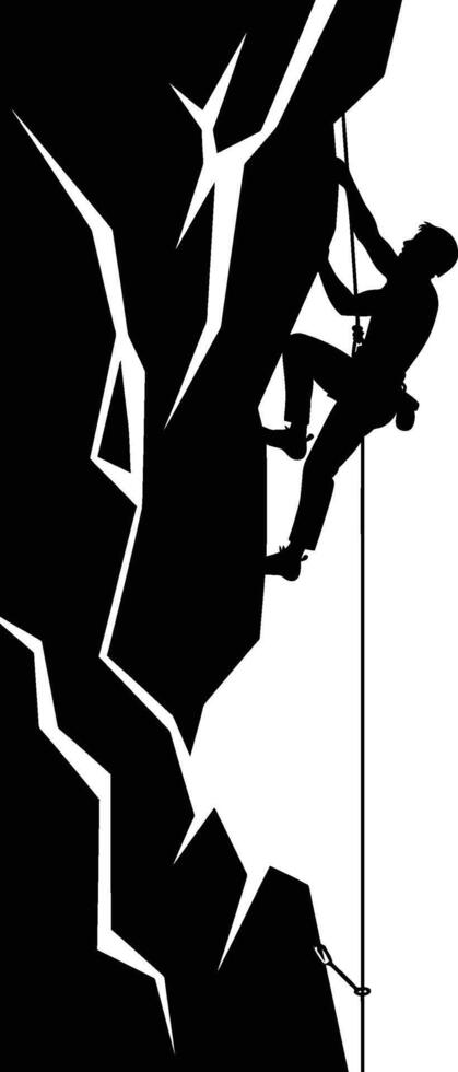 Rock Climber Ascending Cliff Silhouette - Extreme Sport vector
