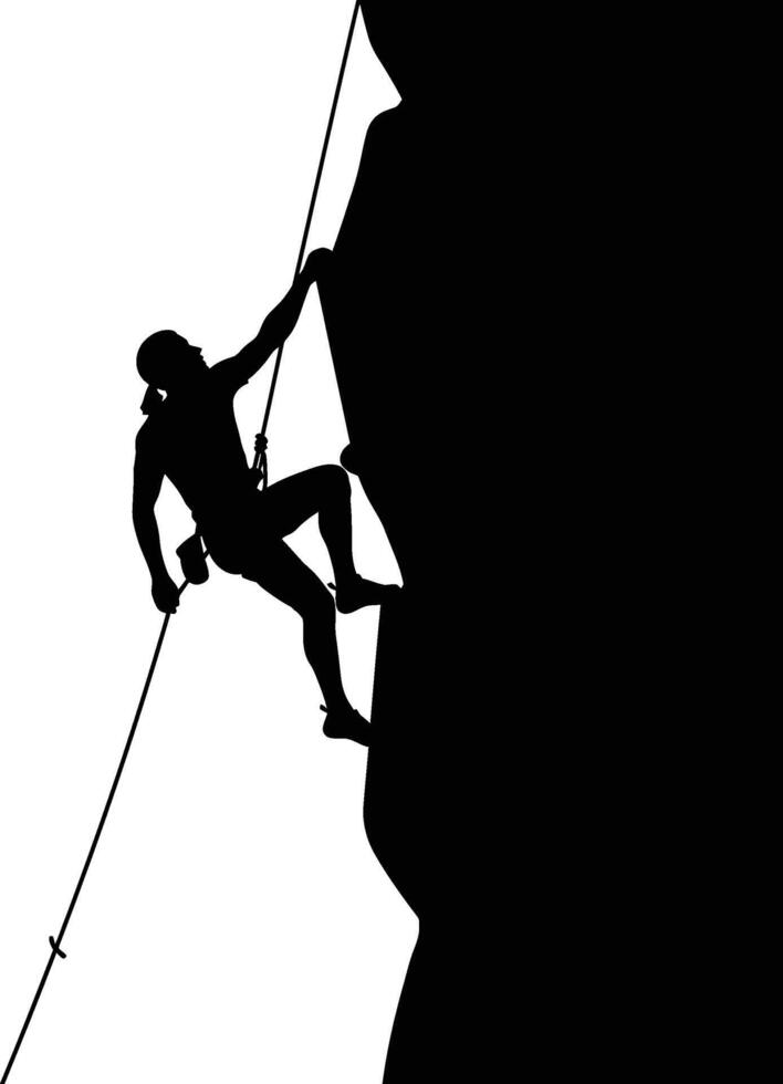Rock Climber Silhouette Ascending Mountain - Extreme Sport Adventure vector