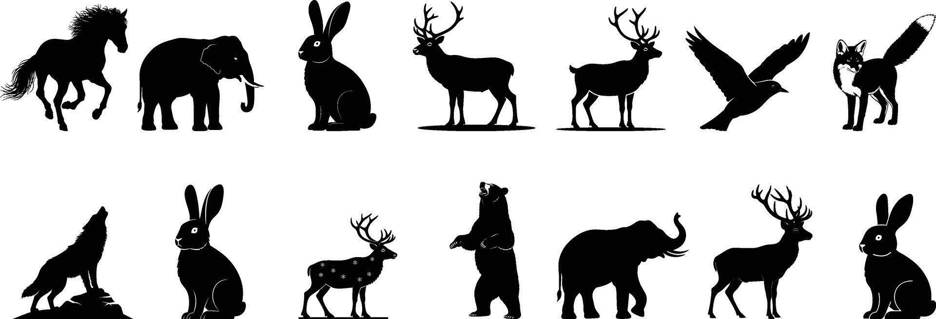 Wild Animals Silhouettes Collection - Nature and Wildlife Set vector