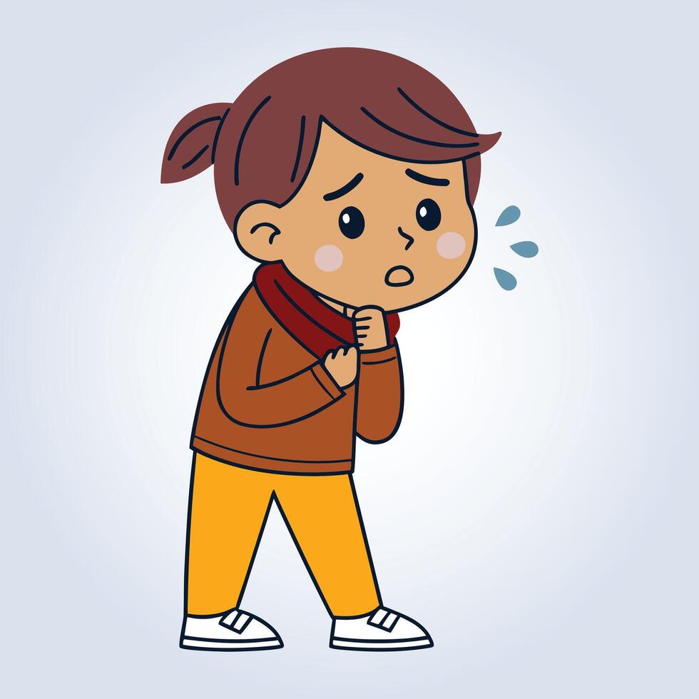 An illustration of a sick child wearing a brown sweater vector