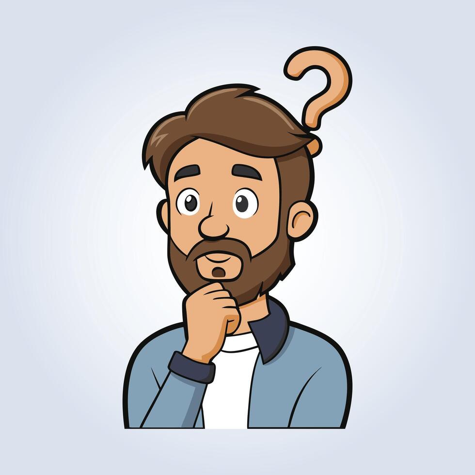 An illustration of a man with a beard with a question mark art vector