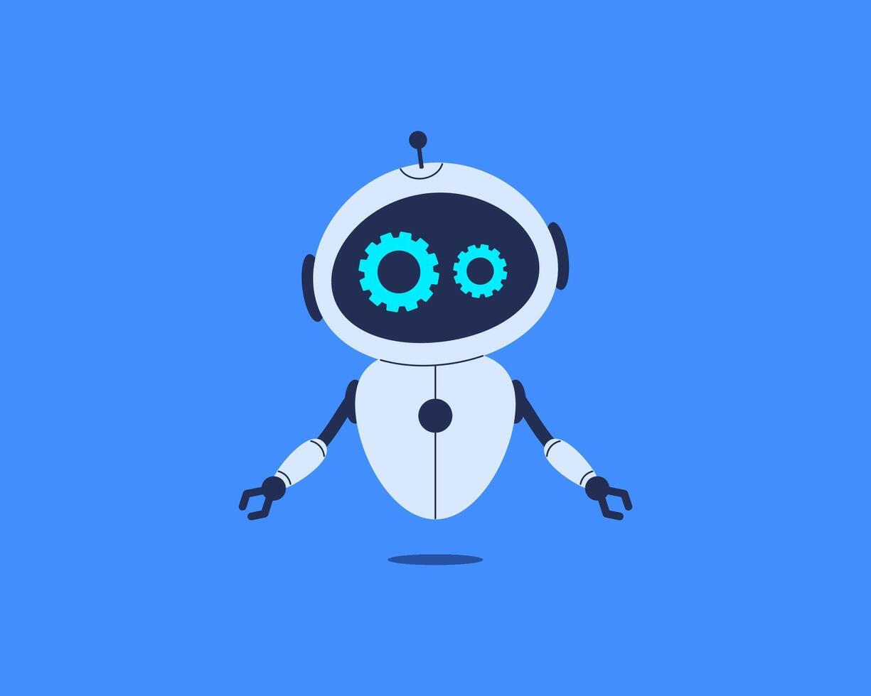 Robot with gear icons symbolizing settings. illustration for AI, automation, technical process vector