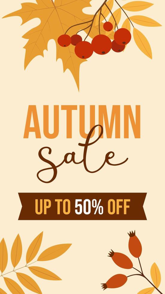 Vertical banner for autumn sale with fall leaves. illustration for fall sales and special offers vector