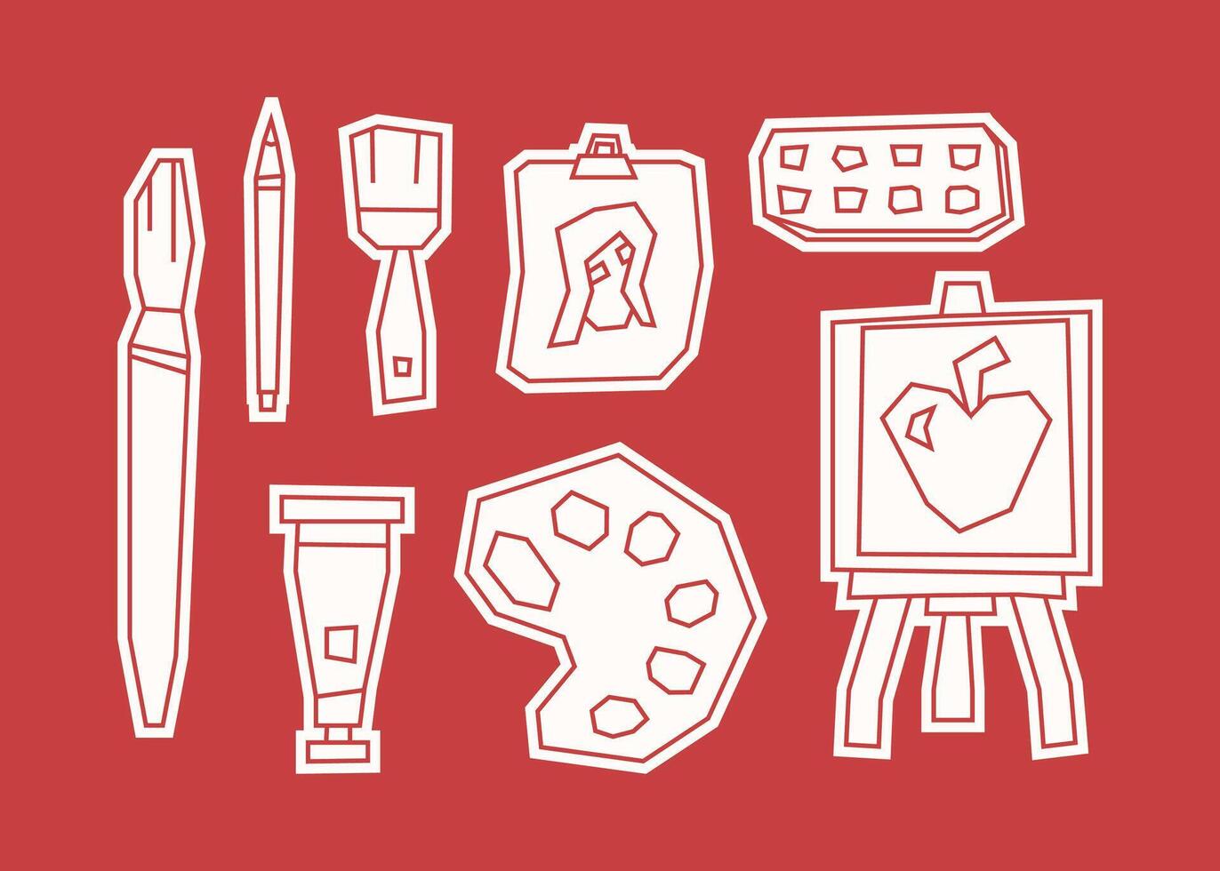 White Filled Art Tools Elements Icon Set in Cutout Style vector
