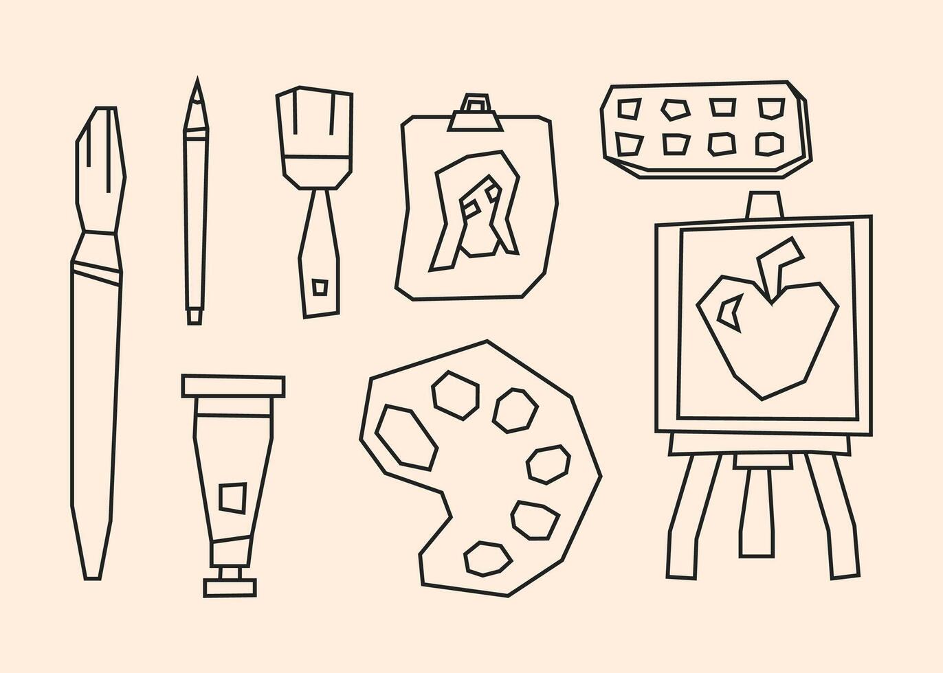 Minimal Black Line Art Tools Elements Icon Set in Cutout Style vector