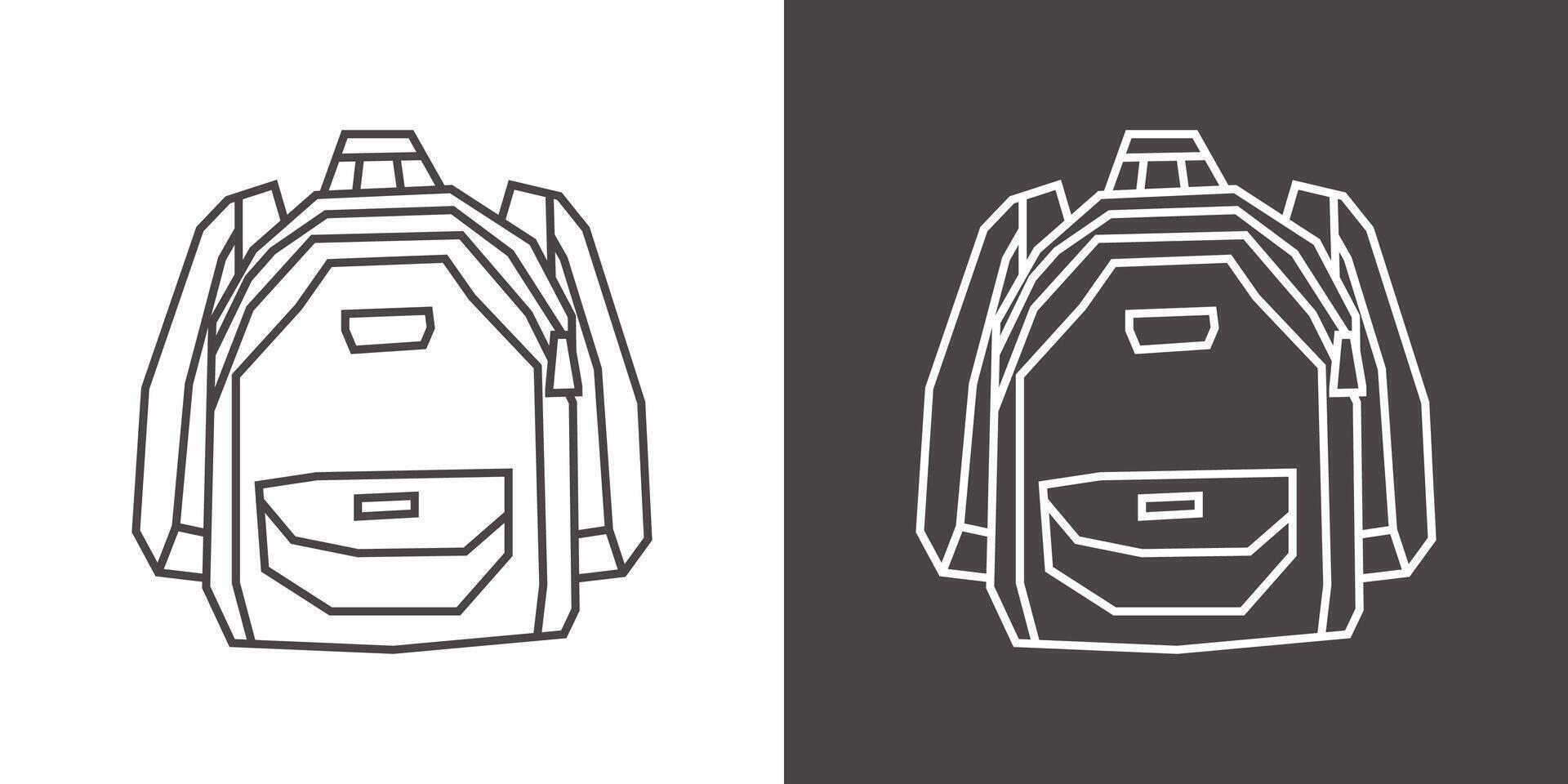 Backpack Icon in Simple Black Line Art and White Line Art Cutout Style vector