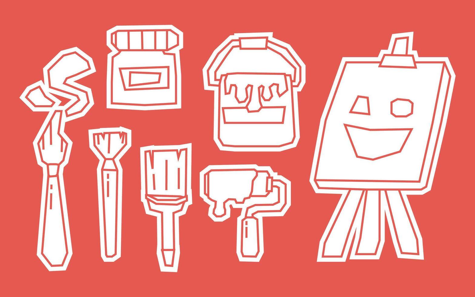 White Filled Art Supplies Elements Icon Set in Cutout Style vector