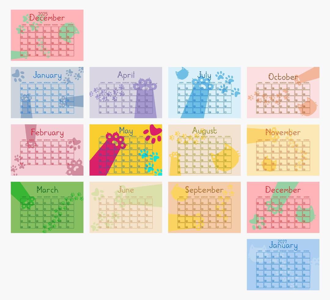 2026 editable and customizable cat calander template vector