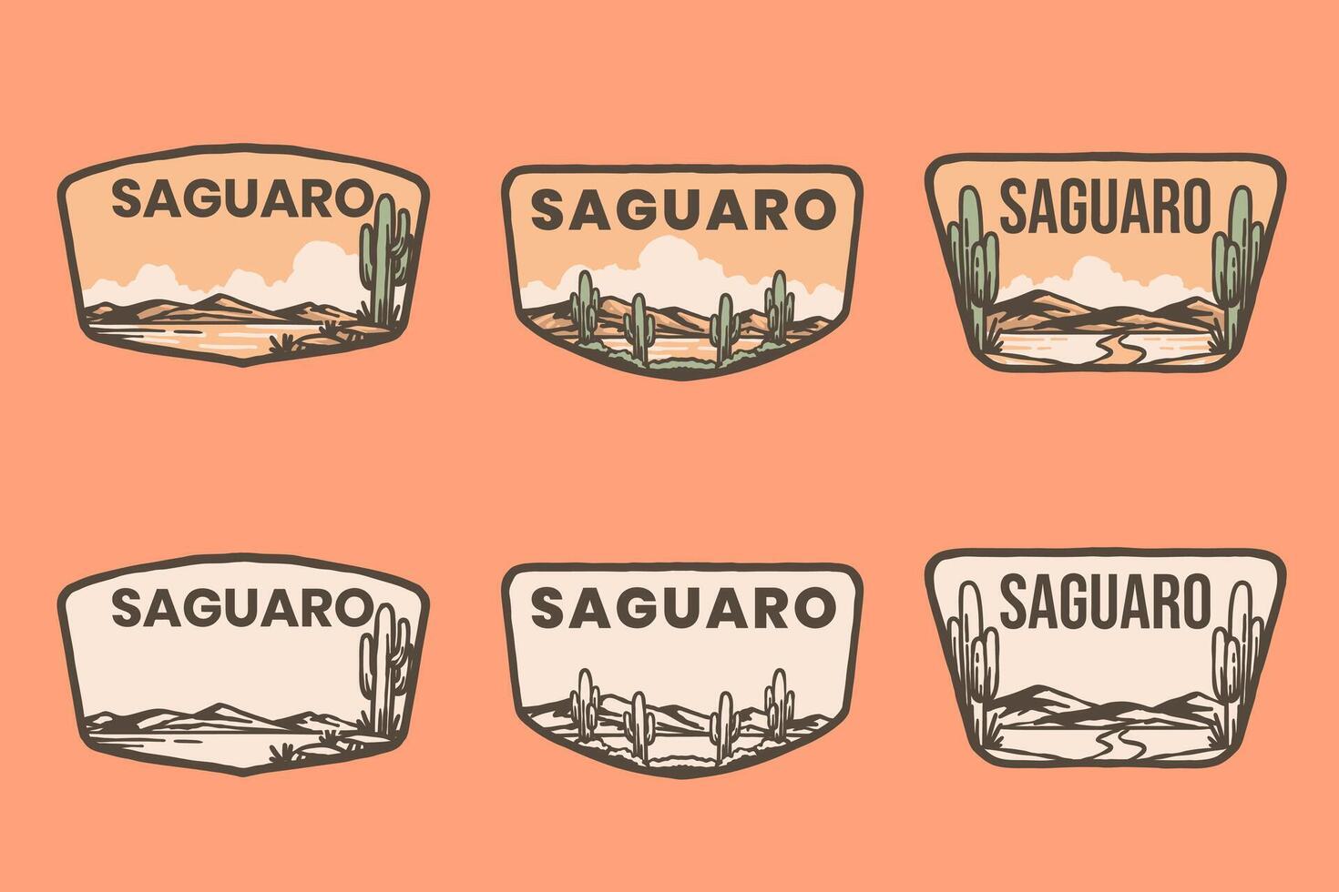 Saguaro Desert Badge Set - Vintage National Park Patch Illustration vector