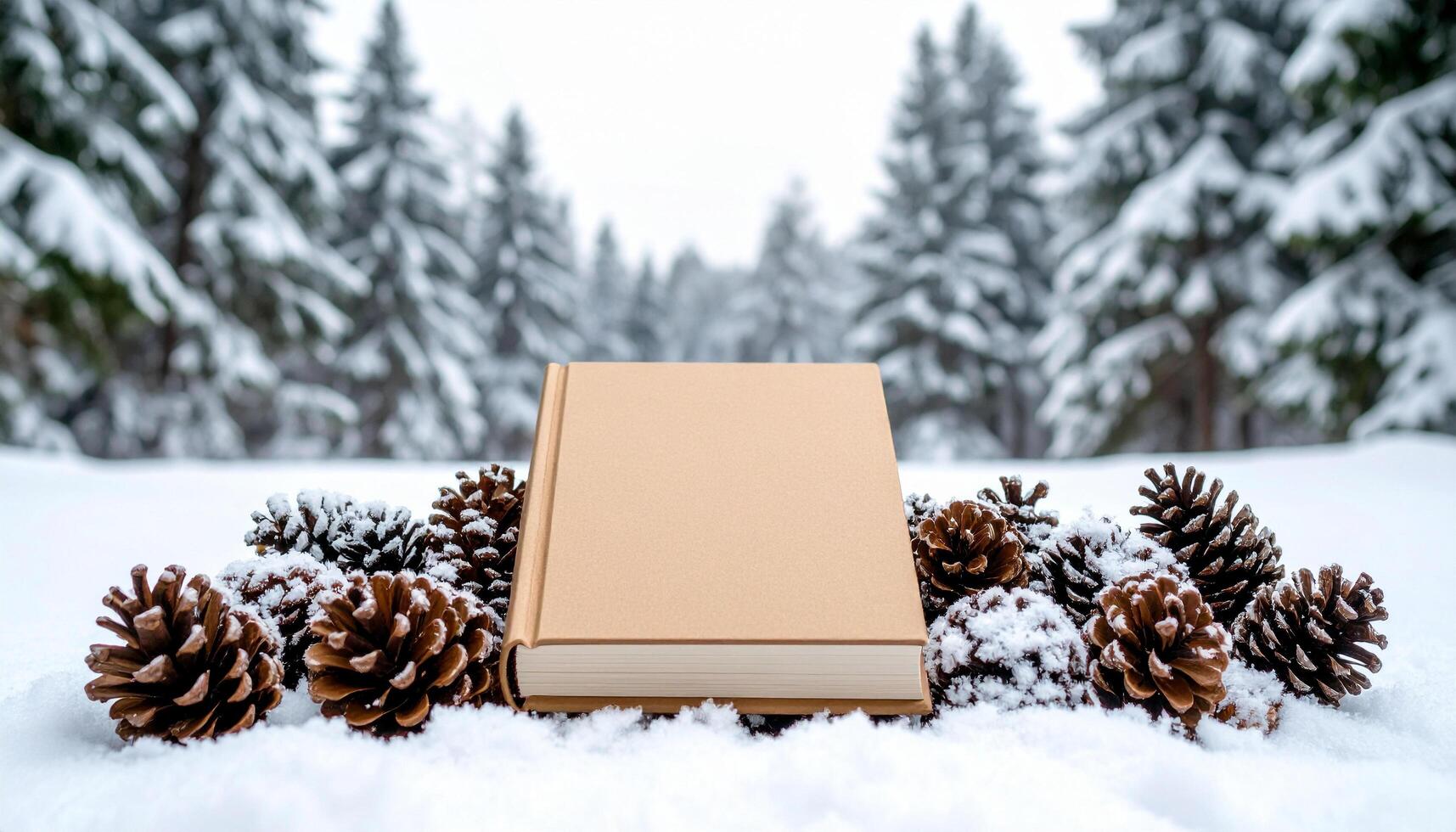 Book on Snowy Pinecones in Forest photo