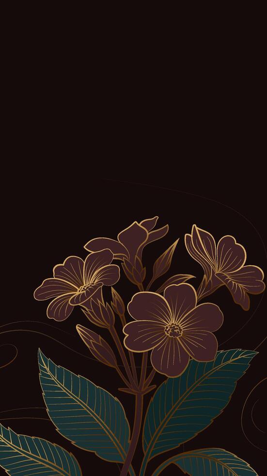 Vertical linear flower illustration with dark background vector
