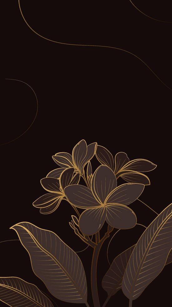 Vertical linear floral illustration on a dark background vector