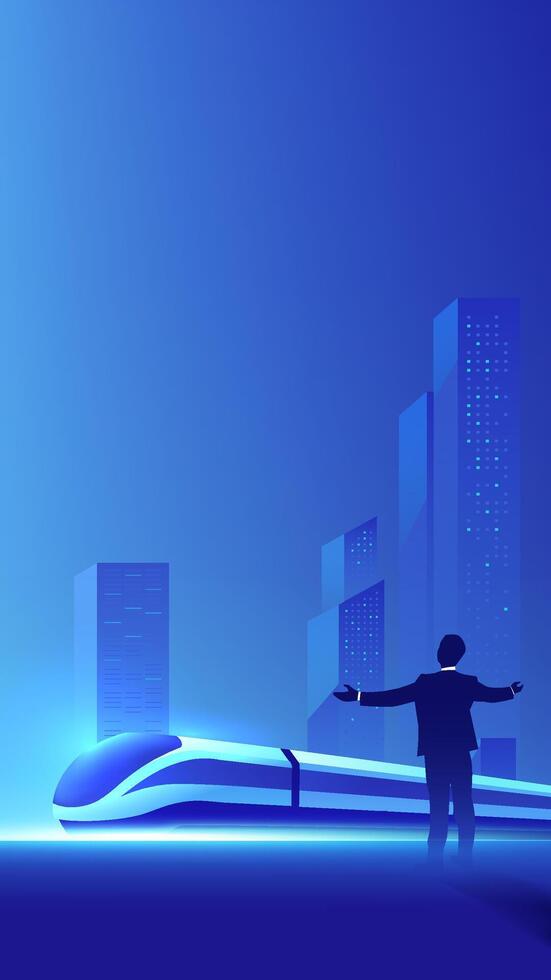 Futuristic train in a blue cityscape vector
