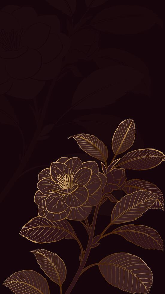 Vertical linear floral illustration on dark background vector