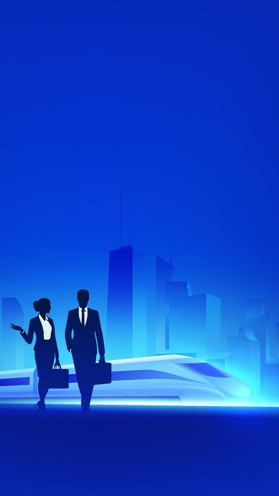 Business silhouettes against blue skyline vector