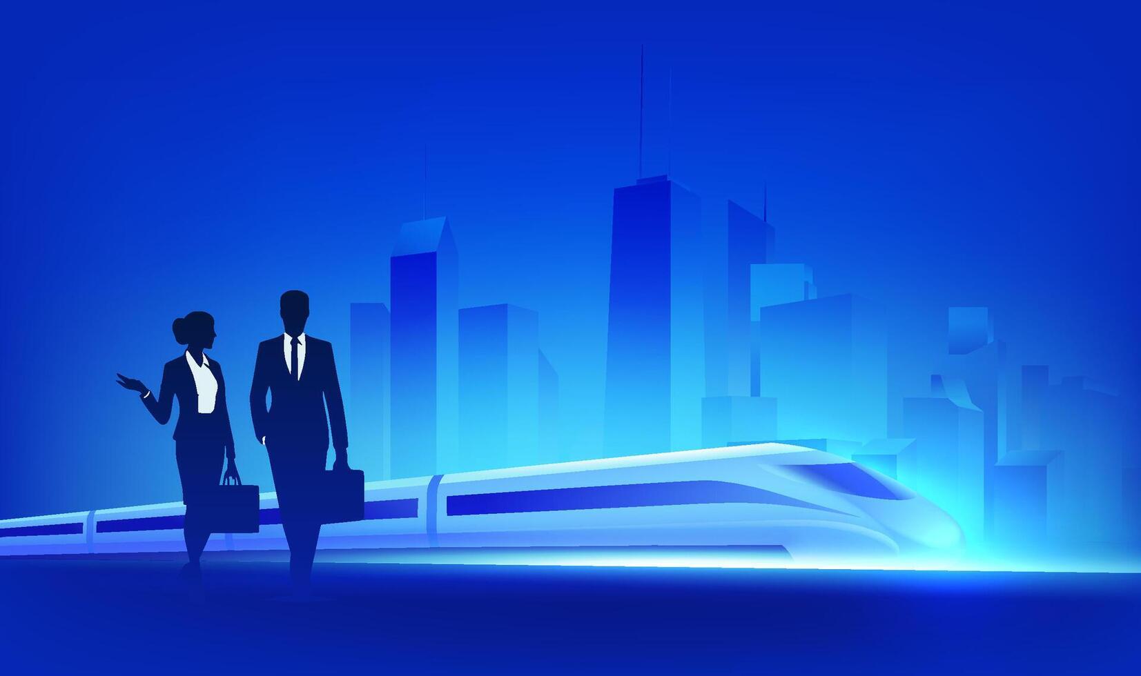 Business professionals with a train in city vector
