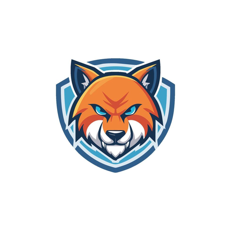 An orange fox head on a blue and white shield vector